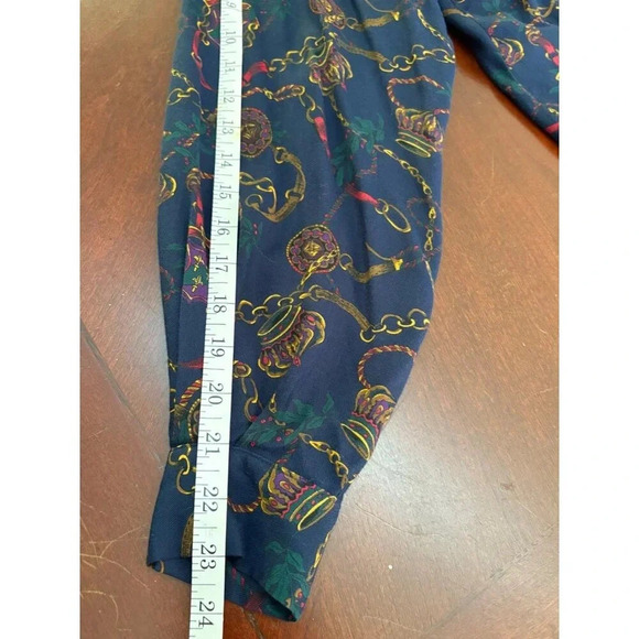 Vintage Tapestry Designs Women's Royal Equestrian Print Button Down Shirt Size 8 - Picture 11 of 12